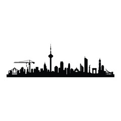 Fototapeta premium City skyline with buildings and construction crane silhouette