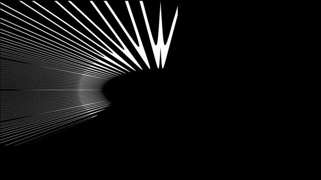 Horizontal white pinstripes rotating to reveal a circular centered void on black