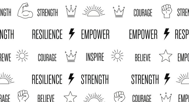 Inspirational motivational word pattern with hand drawn icons.