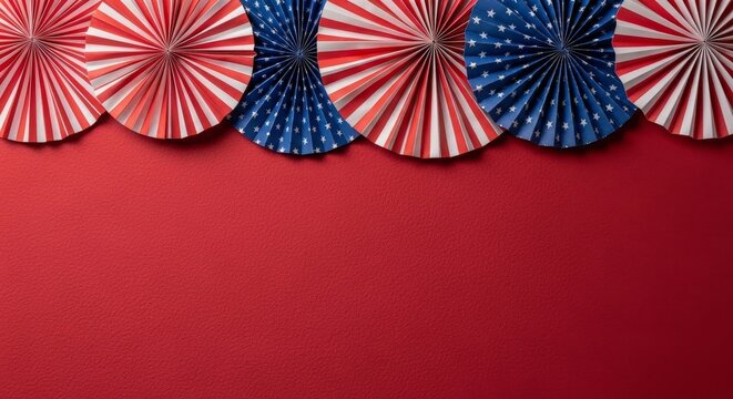 4th of July holiday banner design. USA theme paper fans. Independence, Memorial Day pinwheels 
