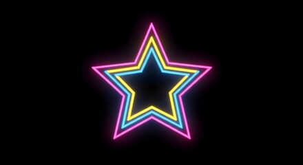 Obraz premium vibrant neon starburst with glowing rainbow outline on black background