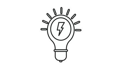 Minimalist black vector line icon of a glowing light bulb with a lightning bolt symbol inside, representing energy, electricity, innovation, and creative ideas, isolated on a white background. © Asad