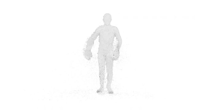 A 3D animated character performs a sword dance with dynamic water splash effects. The clip ends with an alpha matte, making it suitable for creative projects, entertainment, or digital media use.