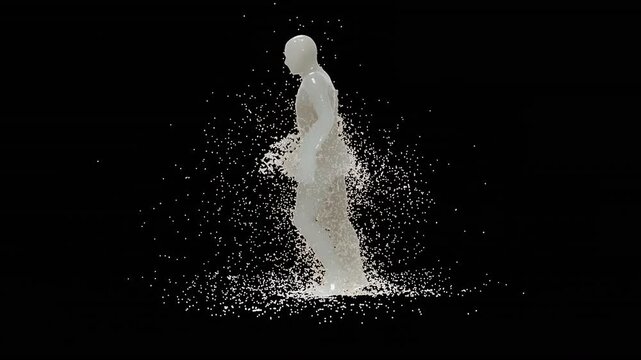 Character Milk splash in slow motion. 3D animation of white and brown liquid cream drops splash isolated on brown. Alpha matte included for compositing. 4K bright white and dark design element