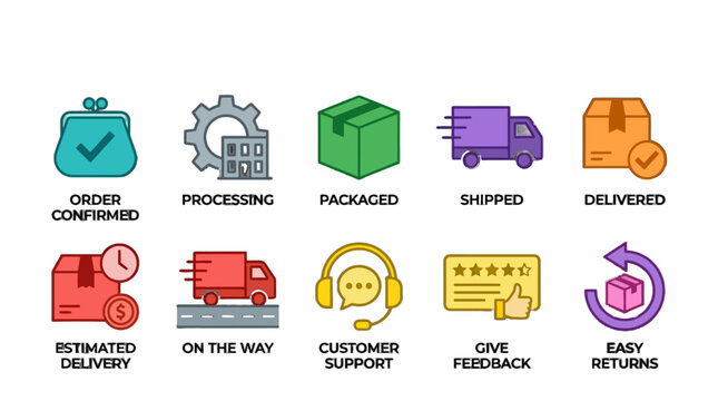 E commerce delivery process infographic steps icons