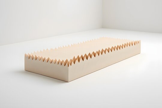 Rectangular, beige foam mattress segment featuring a distinctive serrated or "egg crate" pattern along its edges, presented in a clean, minimalist white studio setting.