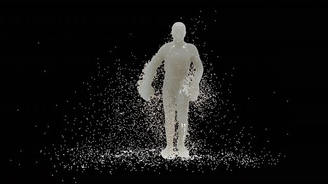 Character Milk splash in slow motion. 3D animation of white and brown liquid cream drops splash isolated on brown. Alpha matte included for compositing. 4K bright white and dark design element