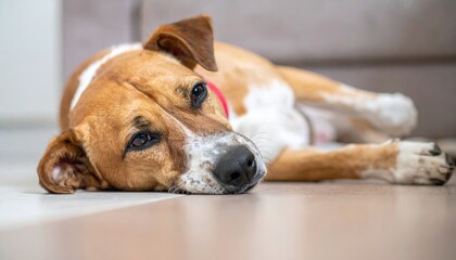 Obraz premium Dog Lying on Floor Resting at Home.