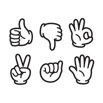 Various comic hand signals with thumbs down and ok gesture collection.