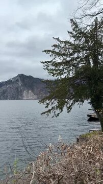 Lake mountains traunsee coudy weather