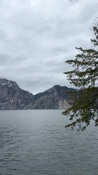 Lake mountains traunsee coudy weather