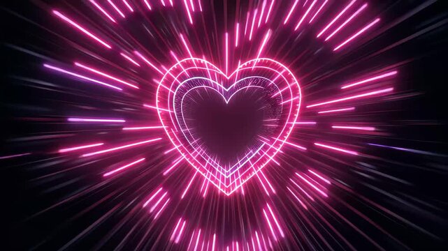 Infinite Neon Heart Tunnel with Cinematic Motion and Soft Lighting
