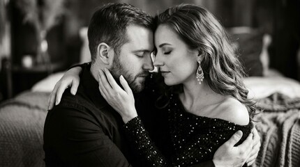 Fototapeta premium Romantic couple sharing intimate moment with closed eyes