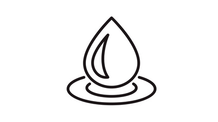 Minimalist black line art vector icon of a single water drop falling into a pool and creating ripples, clean symbol for liquid, hydration, moisture, oil, or fuel, scalable graphic illustration. © Zunaira