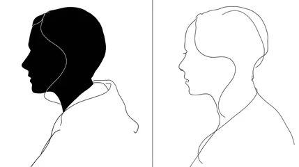 Acrylglasbilder Eine Linie Juxtaposition of solid silhouette and continuous line drawing depicting a person's profile  © rach