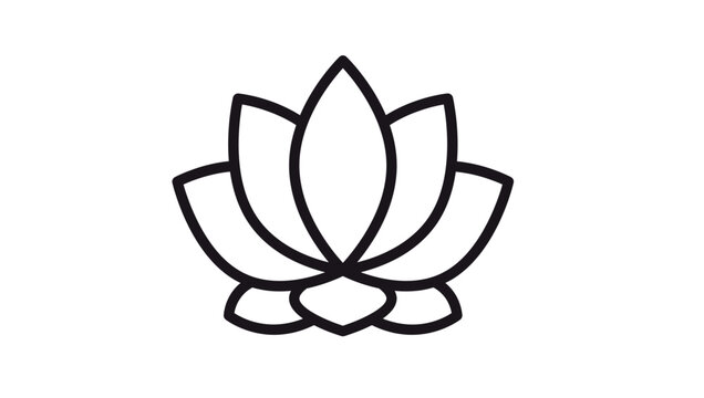 Minimalist black line art vector icon of a lotus flower, a clean and scalable illustration symbolizing yoga, meditation, wellness, spirituality, and zen, ideal for branding and graphic design.