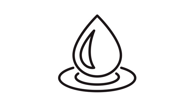 Minimalist black line art vector icon of a single water drop falling into a pool and creating ripples, clean symbol for liquid, hydration, moisture, oil, or fuel, scalable graphic illustration.