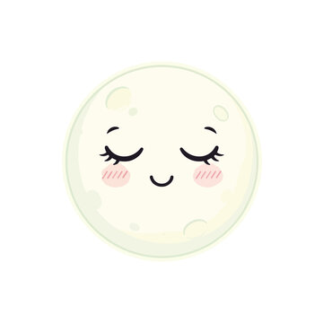 A cute cartoon moon with a smiling face on transparent background