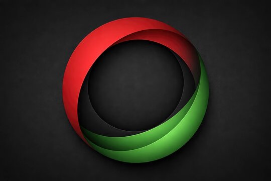 Abstract circular design in red and green on a dark background  