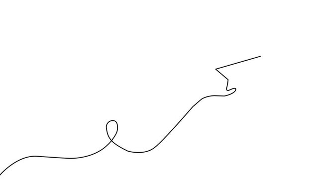 Minimal telegram line animation of upward curve arrow showing business growth trend and start up progress concept on clean background. Modern financial increase symbol for info graphic, presentation.