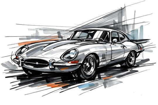 Silver jaguar e- type sports car with abstract background silver car e-type classic car