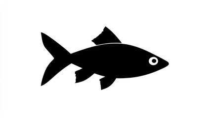 Fototapeta premium Simple black silhouette graphic depicts a small fish swimming to the right side