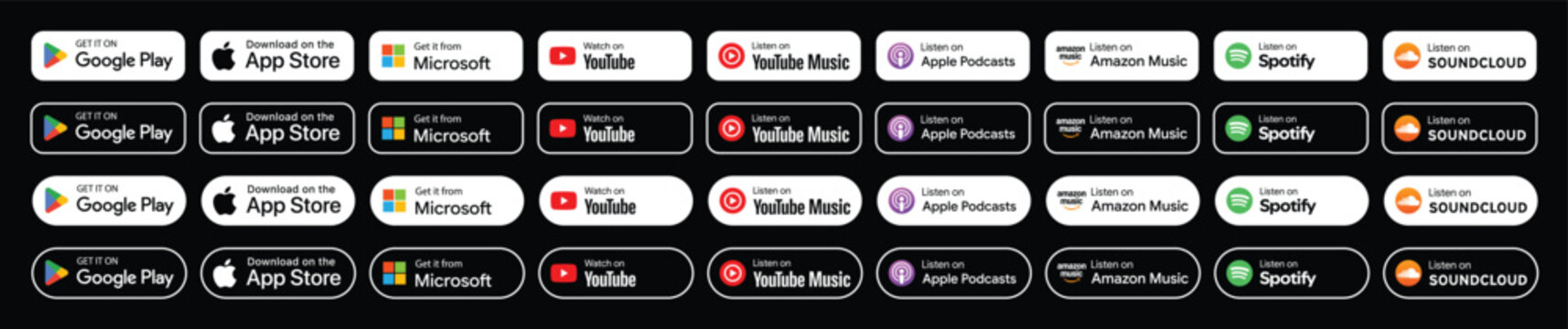 Collection of app store and music platform download vector badges