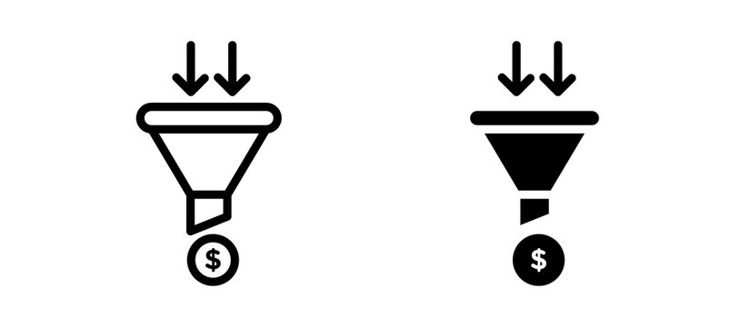 Sales funnel icon in black color for website or app.