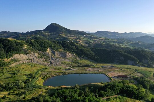 Panorama of Valestra mount and the mountains of the Emilia hills seen from Baiso, Reggio Emilia, Emilia Romagna, Italy
