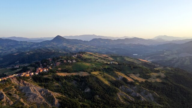 Panorama of Valestra mount and the mountains of the Emilia hills seen from Baiso, Reggio Emilia, Emilia Romagna, Italy