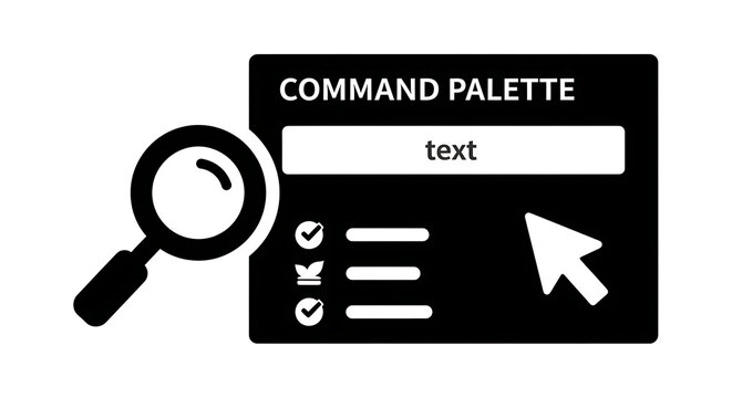 Command palette search interface with magnifying glass for software development tools