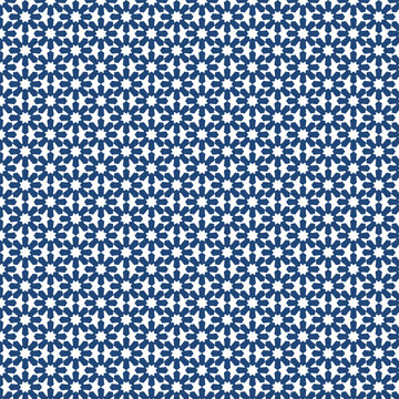 Blue and white floral pattern with repeating geometric flowers
