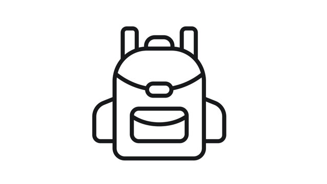 Minimalist Black Line Art Backpack Vector Icon Illustration of a Rucksack for School, Travel, Hiking, and Outdoor Activities, Isolated on White Background for Web Design and Graphic Projects.