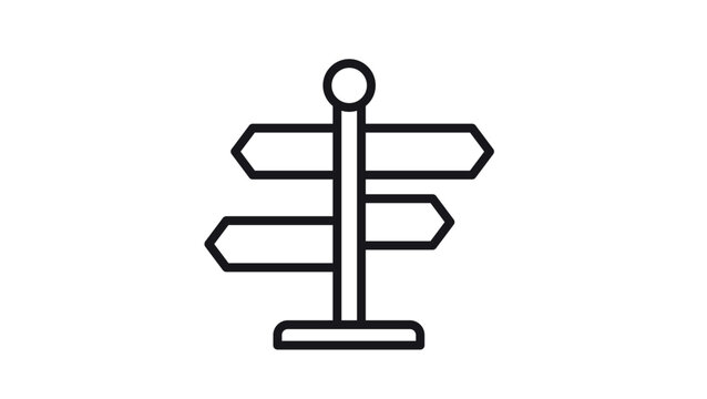 Minimalist black vector icon of a directional signpost with three arrows pointing in different directions, perfect for wayfinding, travel navigation, decision making, and guidance concepts.