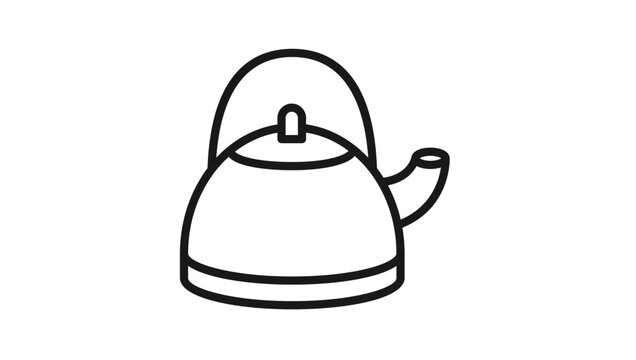 Minimalist black line art vector icon of a classic stovetop kettle with a handle and spout, perfect for kitchen, tea, or cooking-related graphic design projects and web illustrations.