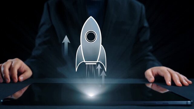 Startup launch and business growth concept, rocket symbolism, entrepreneurship, startup innovation, and early-stage success strategies for new business development and expansion. Elide
