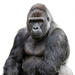 Fototapeta premium Western lowland gorilla, adult male, gray fur, white background, primate portrait