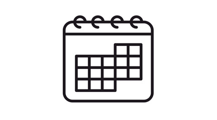 Minimalist black line art vector illustration of a spiral-bound calendar icon, symbolizing scheduling, time management, planning, dates, and organization, isolated on a white background. © Dadullah