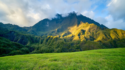Obraz premium Lush green mountain landscape with rolling hills