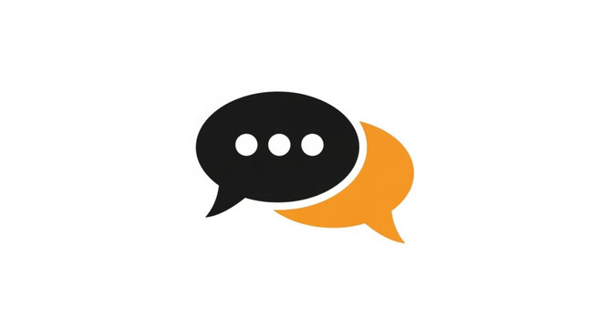 Icon of two speech bubbles, one black and one orange, with three dots inside the black one, representing communication, conversation, and dialogue