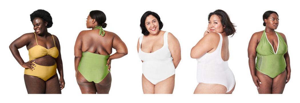 PNG Diverse women modeling swimwear on transparent background