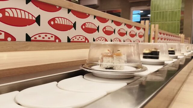 Sushi Conveyor in Japanese Restaurant, Food Service Interior Concept