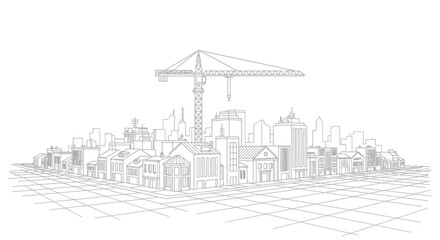 Obraz premium Cityscape with construction crane and buildings.