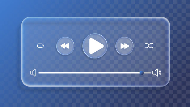 Glassmorphism Media Player UI &ndash; Liquid Glass Music and Video Control Interface with Play Buttons and Volume Slider Vector