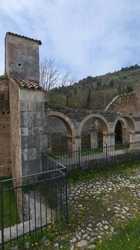 Ancient Romanesque Ruins of Santa Maria di Cartignano Church in Bussi sul Tirino, Abruzzo, Italy