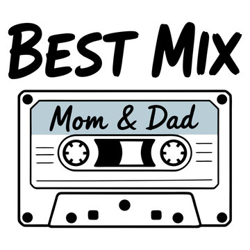 A simple black and white line drawing of a vintage cassette tape with a light blue label. The text "BEST MIX" is written in large black handwritten-style letters at the top of the image