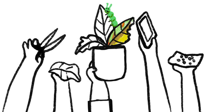 PNG new normal hobby doodle, with plant parent