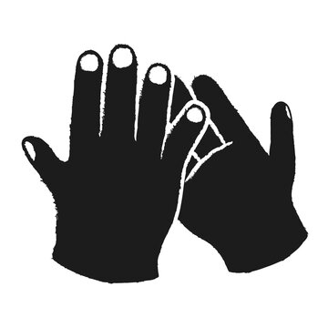 Clapping hands png sticker, black and white doodle