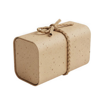 A small rectangular gift box wrapped in textured brown paper and tied with a rustic twine bow