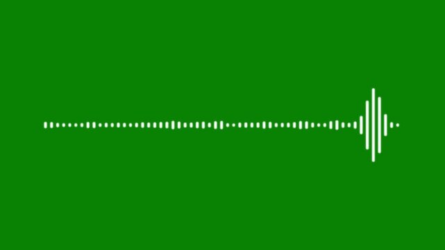 Audio spectrum visualizer, white sound wave animation, music equalizer lines, glowing circle waveform, chroma key green background, digital frequency spectrum, 4k seamless loop